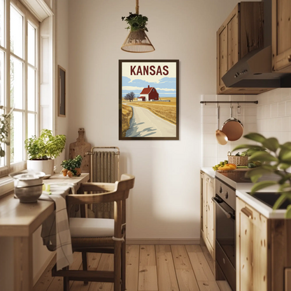 Kansas Barn Roadscape Vintage Poster
