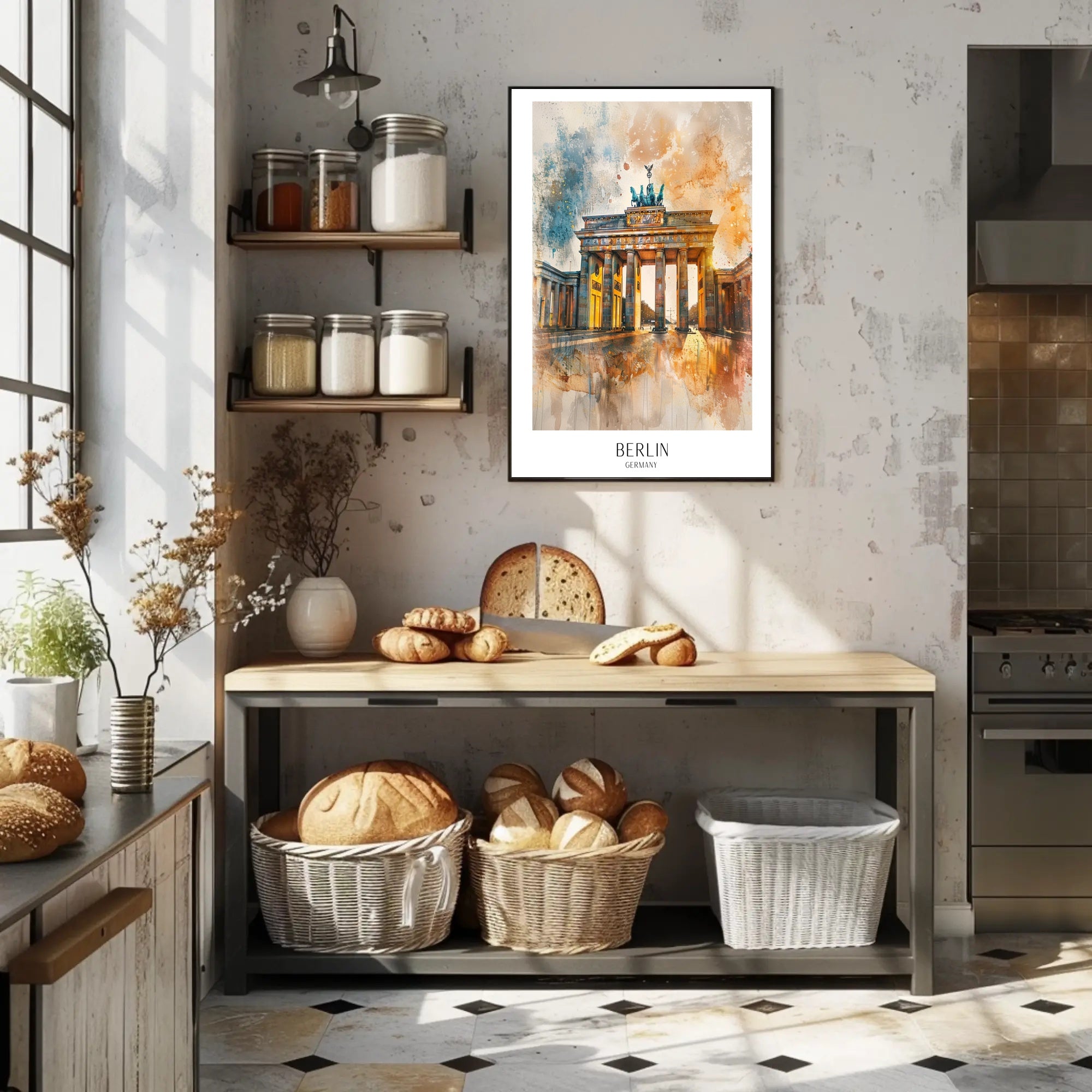 Brandenburg Gate Watercolor Art in Berlin Urban Cityscape Poster PosterGoat