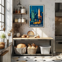 New York City Iconic Landmarks Poster Retro Wall Art