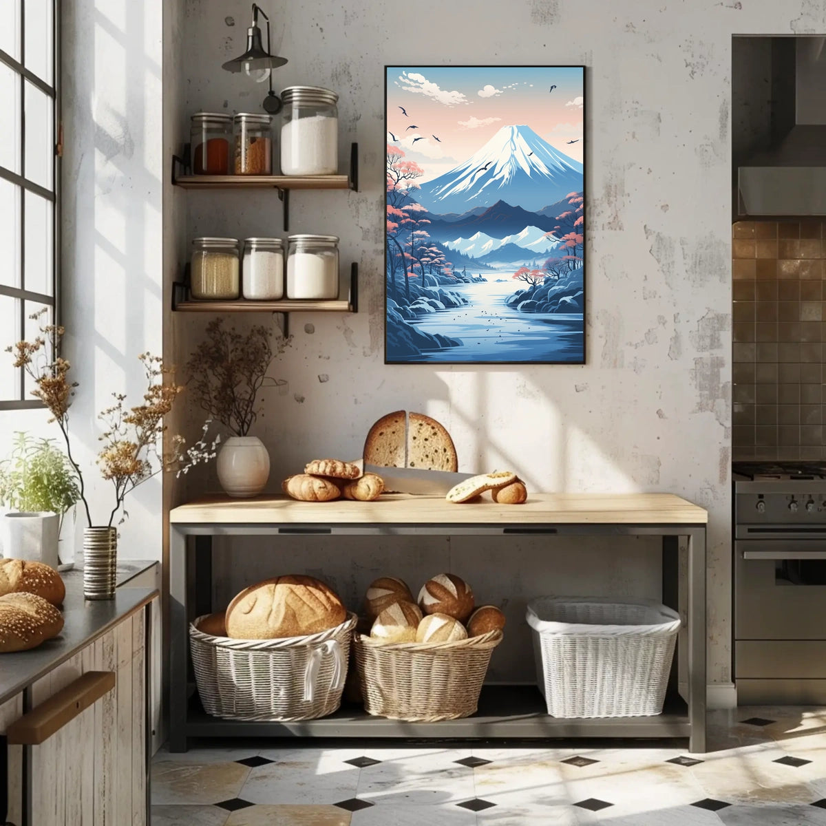 Serene Japanese Landscape with Cherry Blossoms Cultural Poster