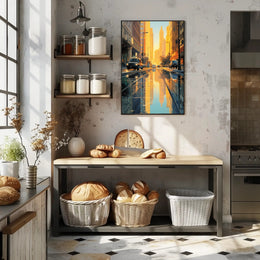 Urban Reflections: Serene Street Scene Artistic Poster