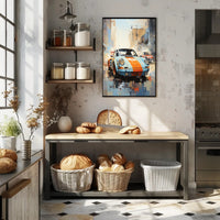 Vintage Racing Cars in Urban Setting Sports Poster