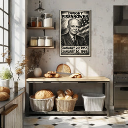 Dwight D. Eisenhower 34th President of the United States B & W Comic Sketch Poster