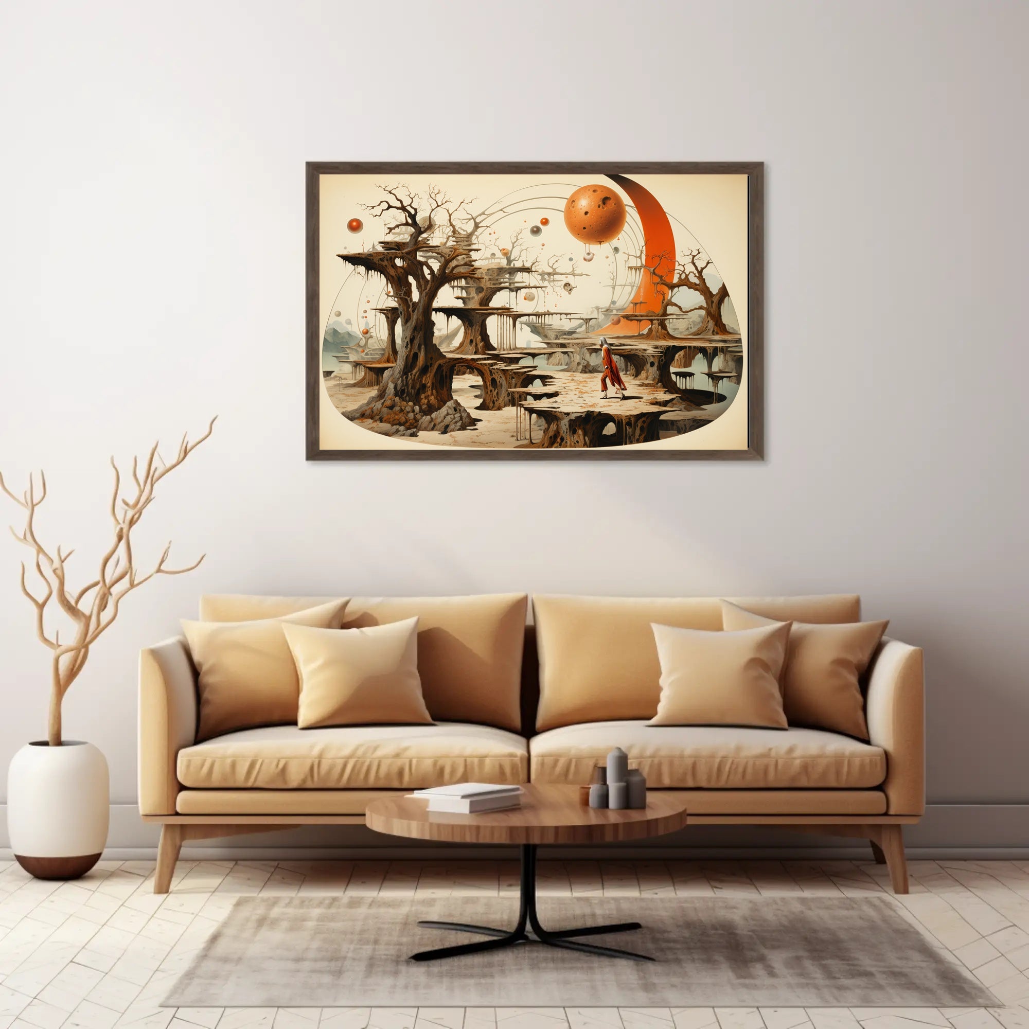 Mystical Exploration in Surreal Extraterrestrial Landscape Fantasy Poster