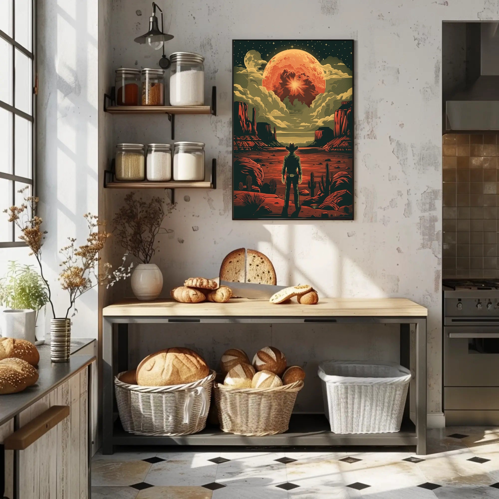 Cosmic Cowboy Poster Art Print for Home Decor and Wanderlust Enthusiasts PosterGoat