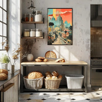 Urban Vibrance: Classic Meets Modern Architectural Travel Poster