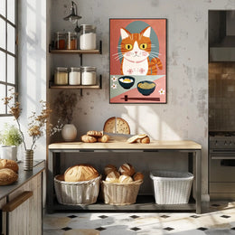 Whimsical Cat Dinner Scene Poster