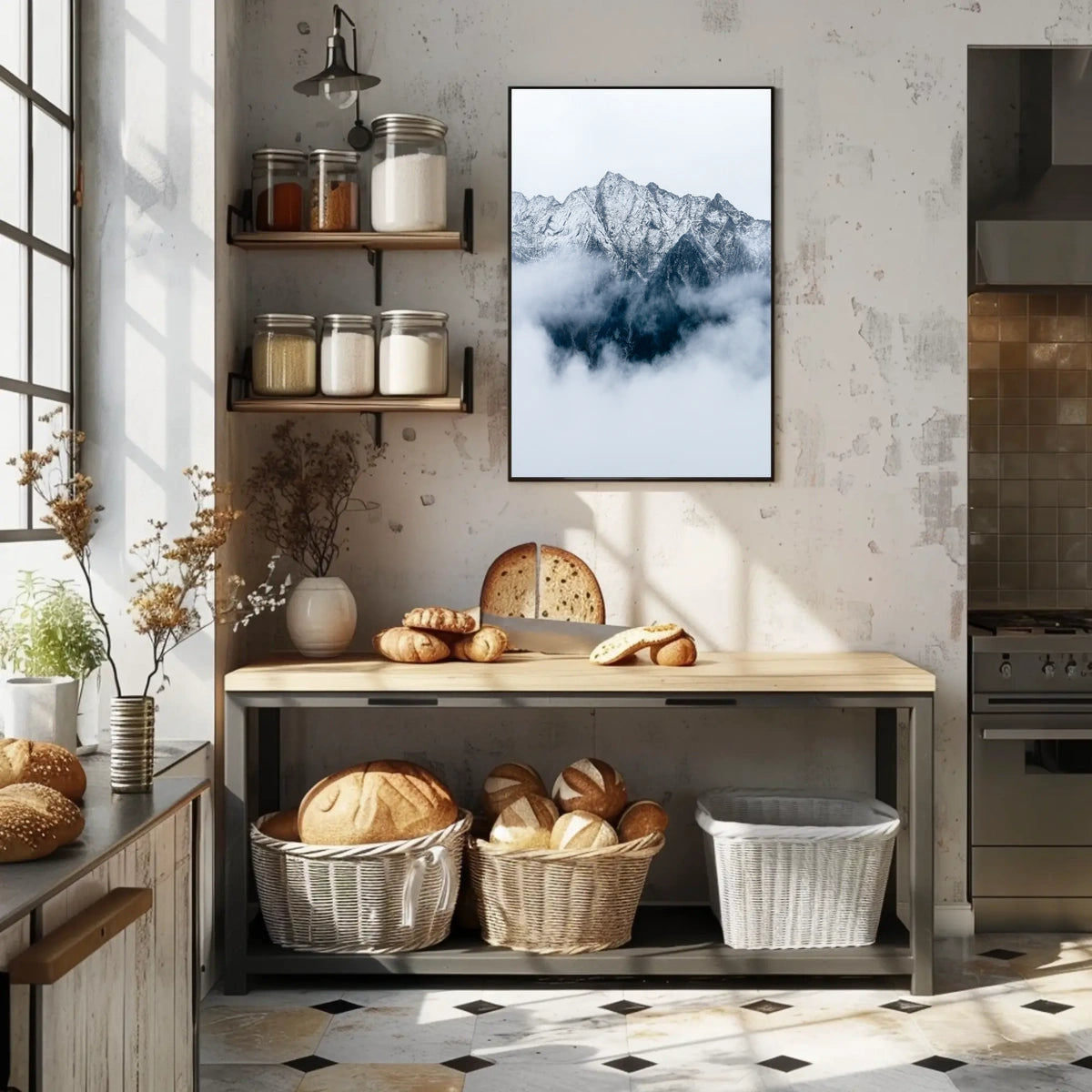 Majestic Snowy Mountains Photorealistic Nature Poster