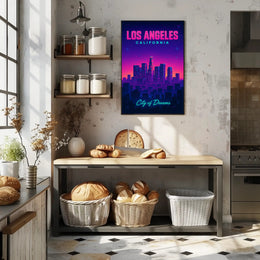Neon Los Angeles Skyline Retro-Futuristic Urban or Cityscape Poster