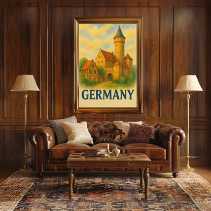 Germany Castle Village Watercolor Travel Poster