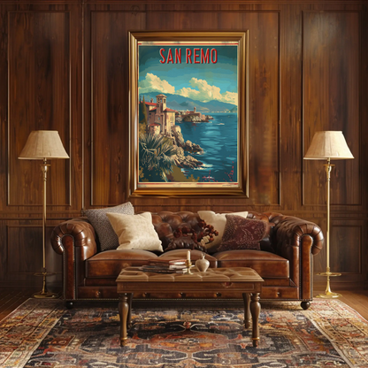 San Remo Italian Riviera Coastline Travel Poster