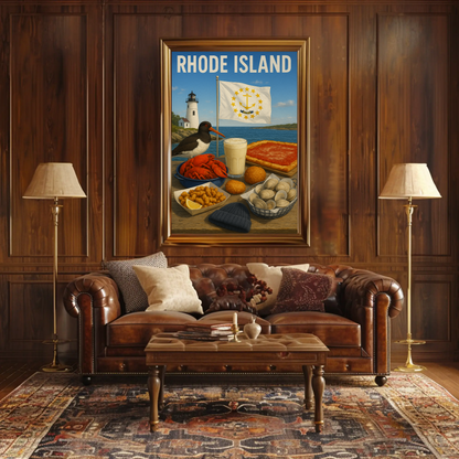 Rhode Island Clam Cakes Lighthouse Pizza Travel Poster