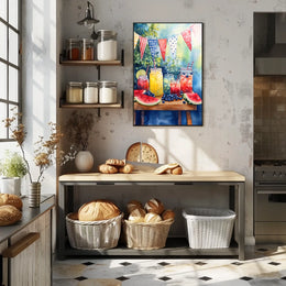 Bright Lemonade Stand Watercolor Scene 18x24 Poster