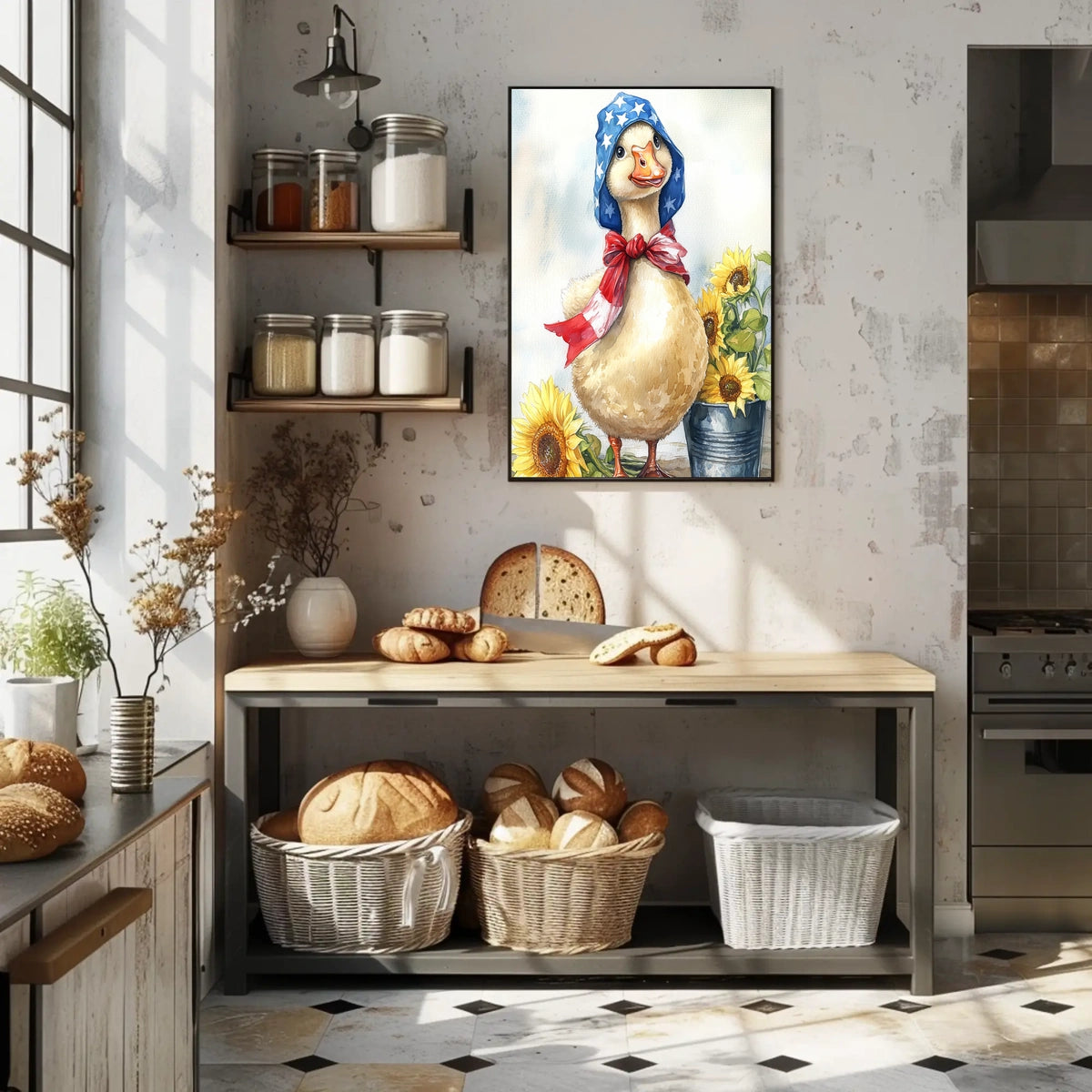 Chubby Goose In Star Spangled Bonnet With Sunflowers Poster