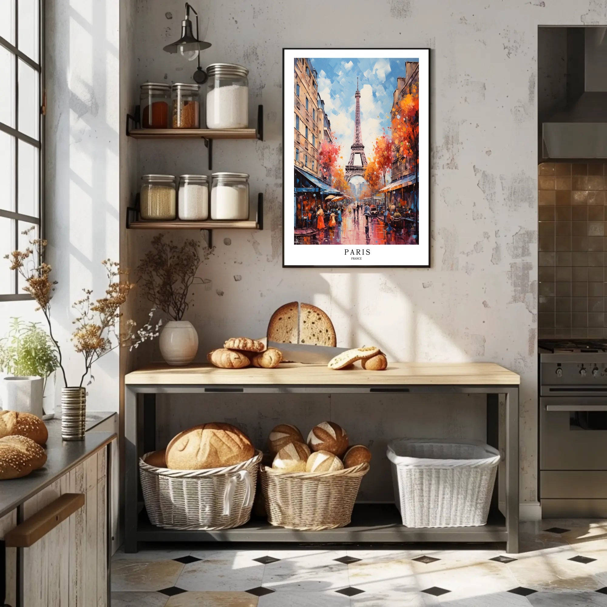 Eiffel Tower Paris Street Scene Romantic Urban Cityscape Poster PosterGoat