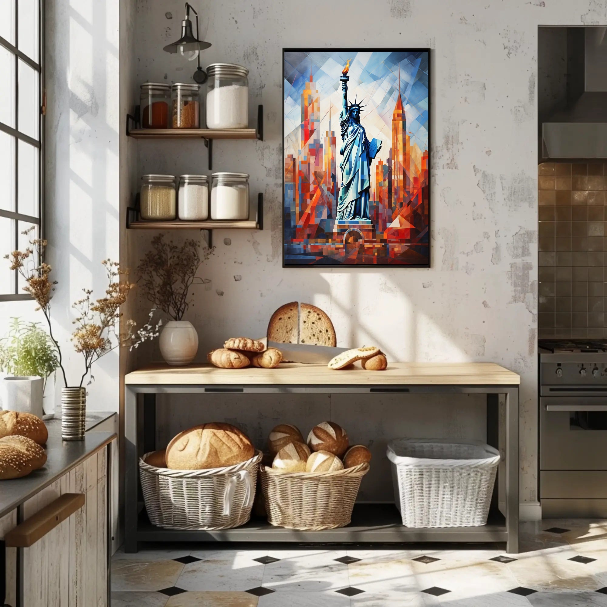 Statue of Liberty Cityscape Poster Abstract Wall Art