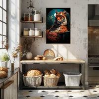 Stylized Tiger in Jungle with Moonlit Sky Animal Poster