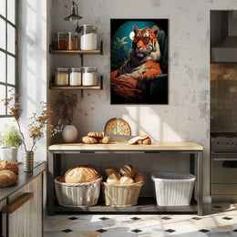 Stylized Tiger in Jungle with Moonlit Sky Animal Poster