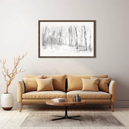 Serene Winter Forest Pencil Sketch Art Poster