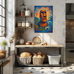 Moai Statue with Mystical Waves Abstract or Artistic Poster