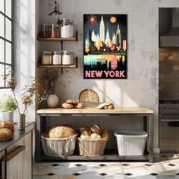 New York City Skyline Poster Retro Art Deco Wall Art