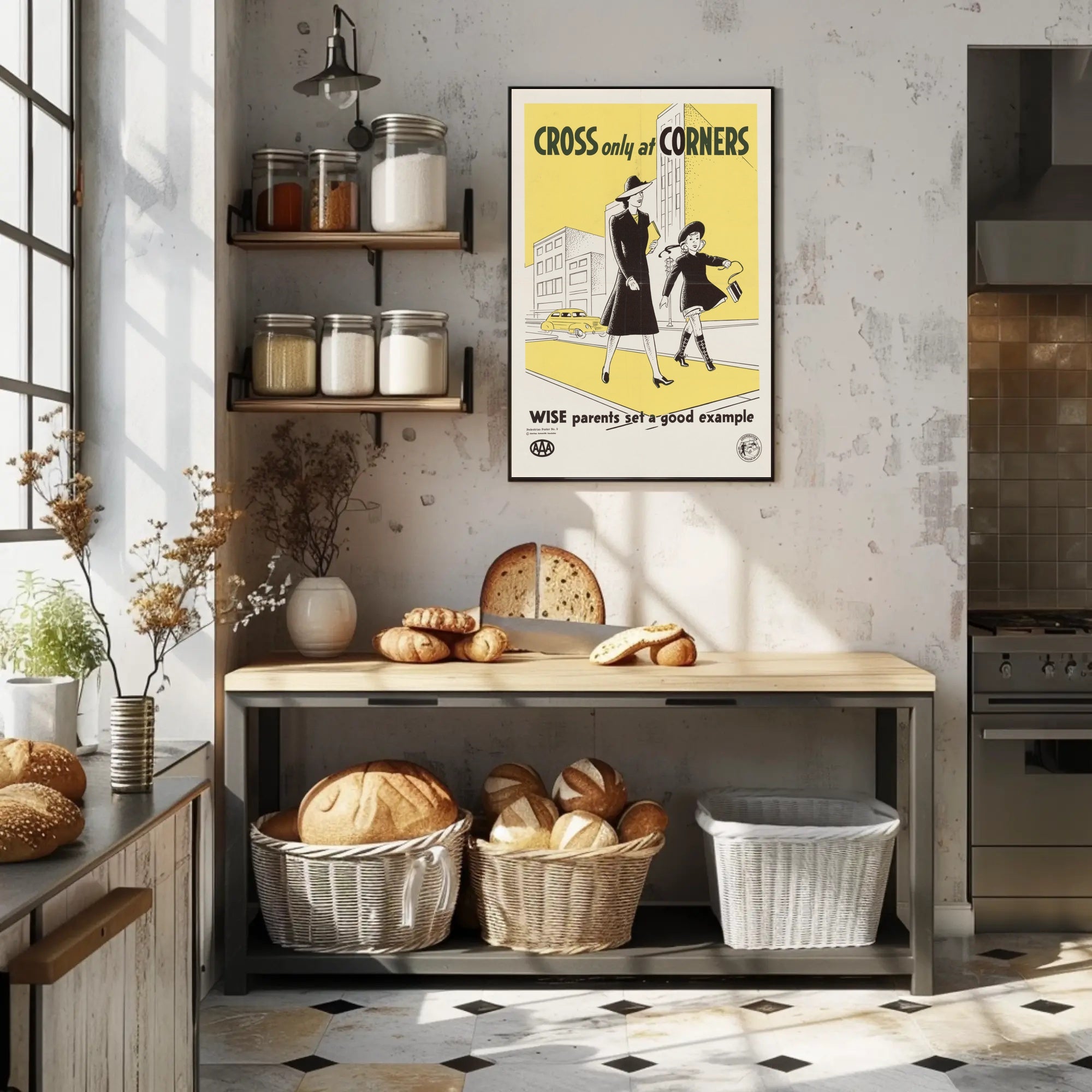 Pedestrian Safety Vintage Poster Mid-Century Educational or Infographic Poster PosterGoat