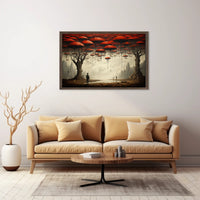 Surreal Dreamscape with Red Trees: Fantasy or Mythology Poster