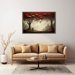 Surreal Dreamscape with Red Trees: Fantasy or Mythology Poster