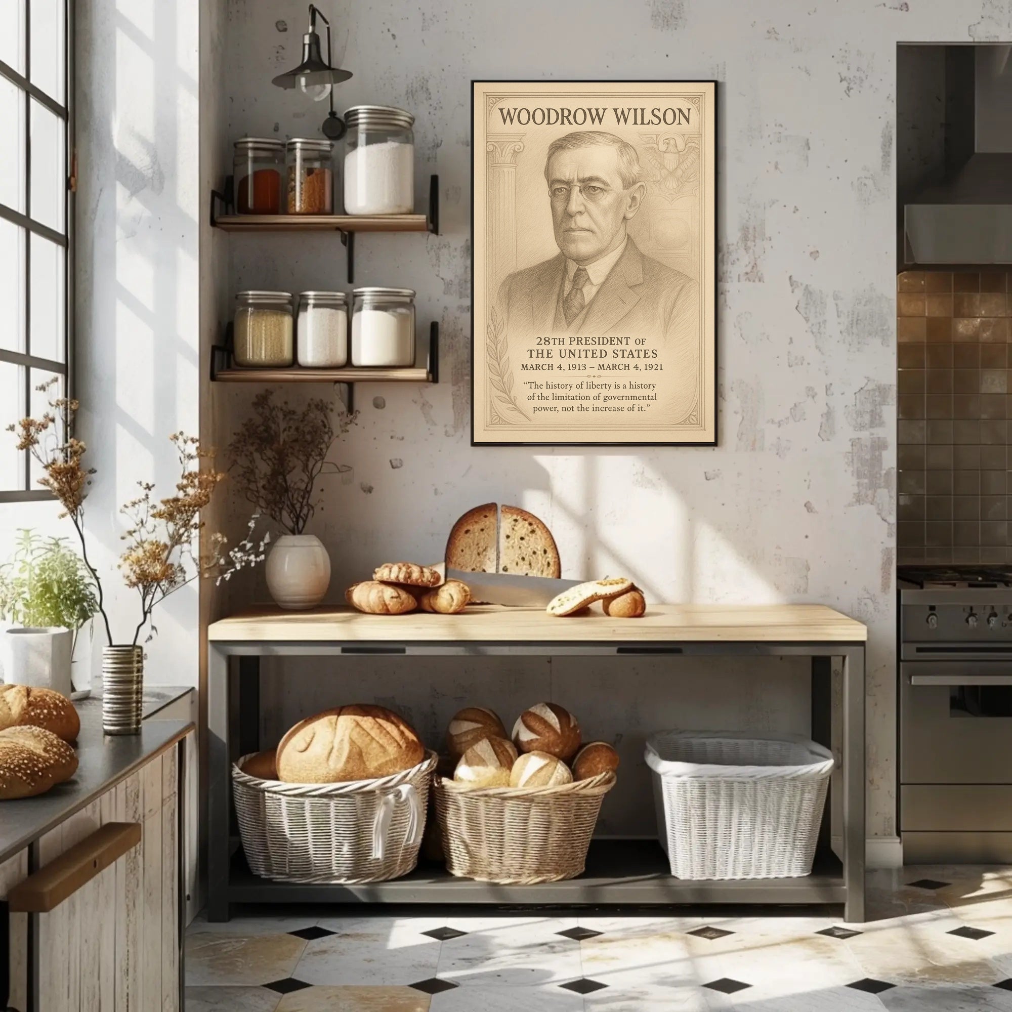 Woodrow Wilson 28th President Sketch Poster Art Print for Home Decor PosterGoat