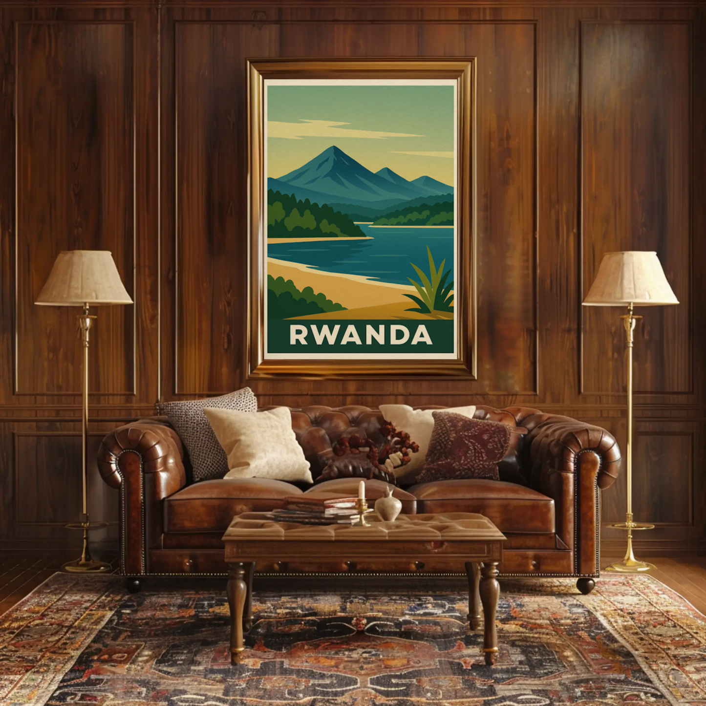 Rwanda Lake and Mountains Modern Poster Travel