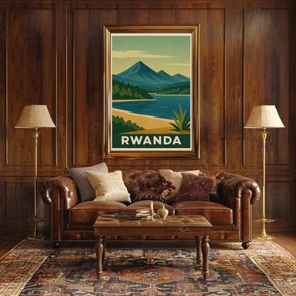 Rwanda Lake and Mountains Modern Poster Travel