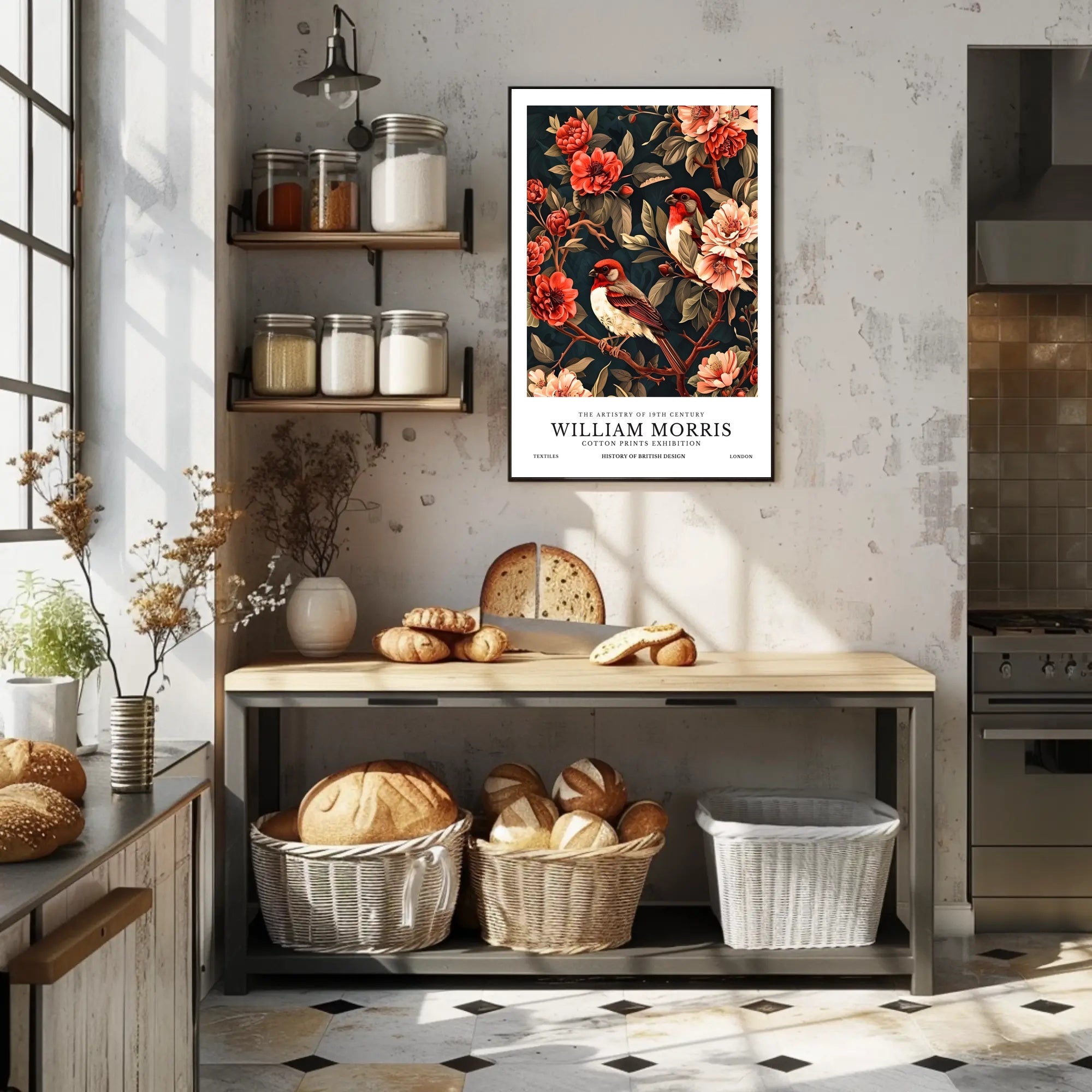 William Morris-Inspired Vintage Floral Illustration Cultural Poster