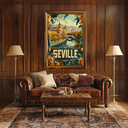 Seville Spain Riverside Cityscape Travel Poster