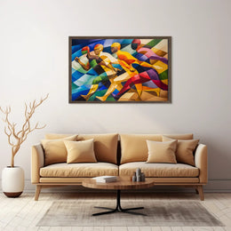 Dynamic Cubist Athletes in Motion Art Poster