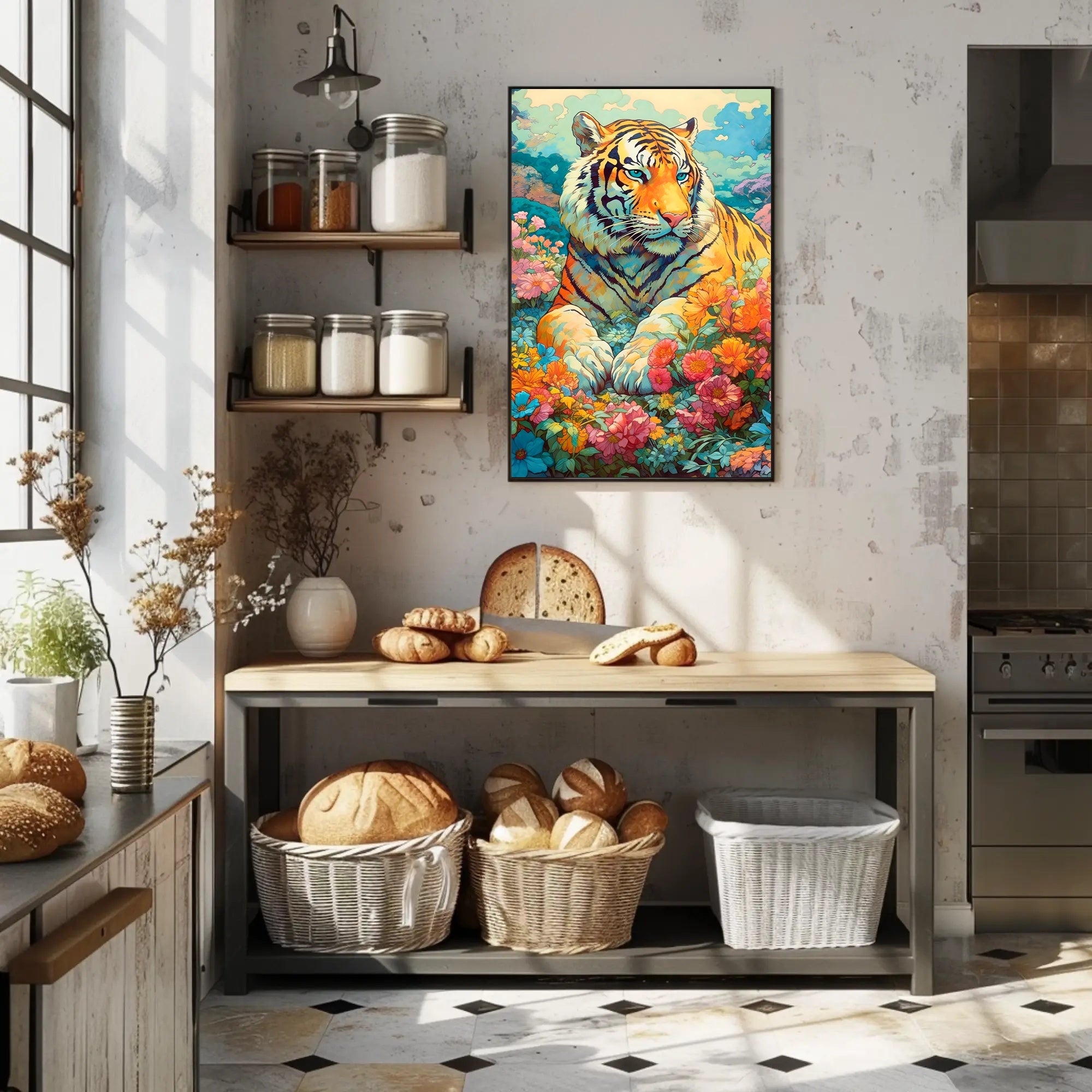 Majestic Tiger in Lush Garden Animal Poster
