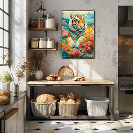 Majestic Tiger in Lush Garden Animal Poster