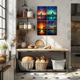 Egyptian Pyramids in Dreamlike Celestial Landscapes Cultural Poster