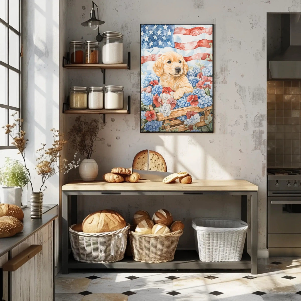 Golden Retriever Puppy In A Wagon With Flowers Poster