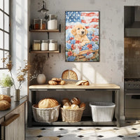 Golden Retriever Puppy In A Wagon With Flowers Poster