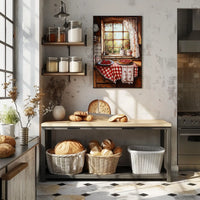 Cozy Grandma Kitchen With Cherry Pie Scene Vintage Poster