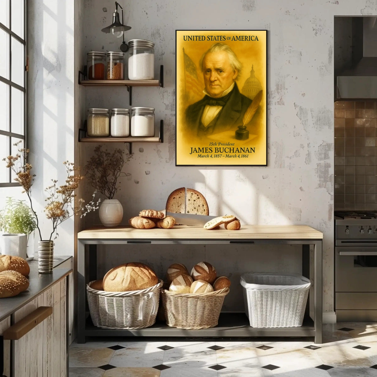 James Buchanan 15th President of the United States Vintage Watercolor Poster