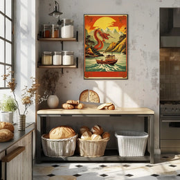 Dragon Soaring Over Serene River Poster