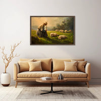 Pastoral Serenity: Shepherd and Sheep in Misty Meadow