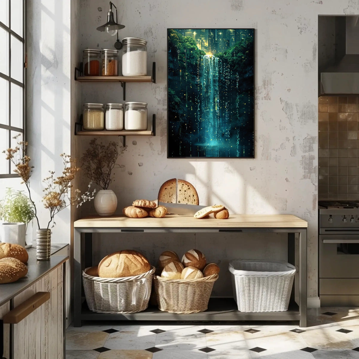 Neon Waterfall In The City Poster