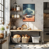 Retro Sports Car Desert Scene Art Poster