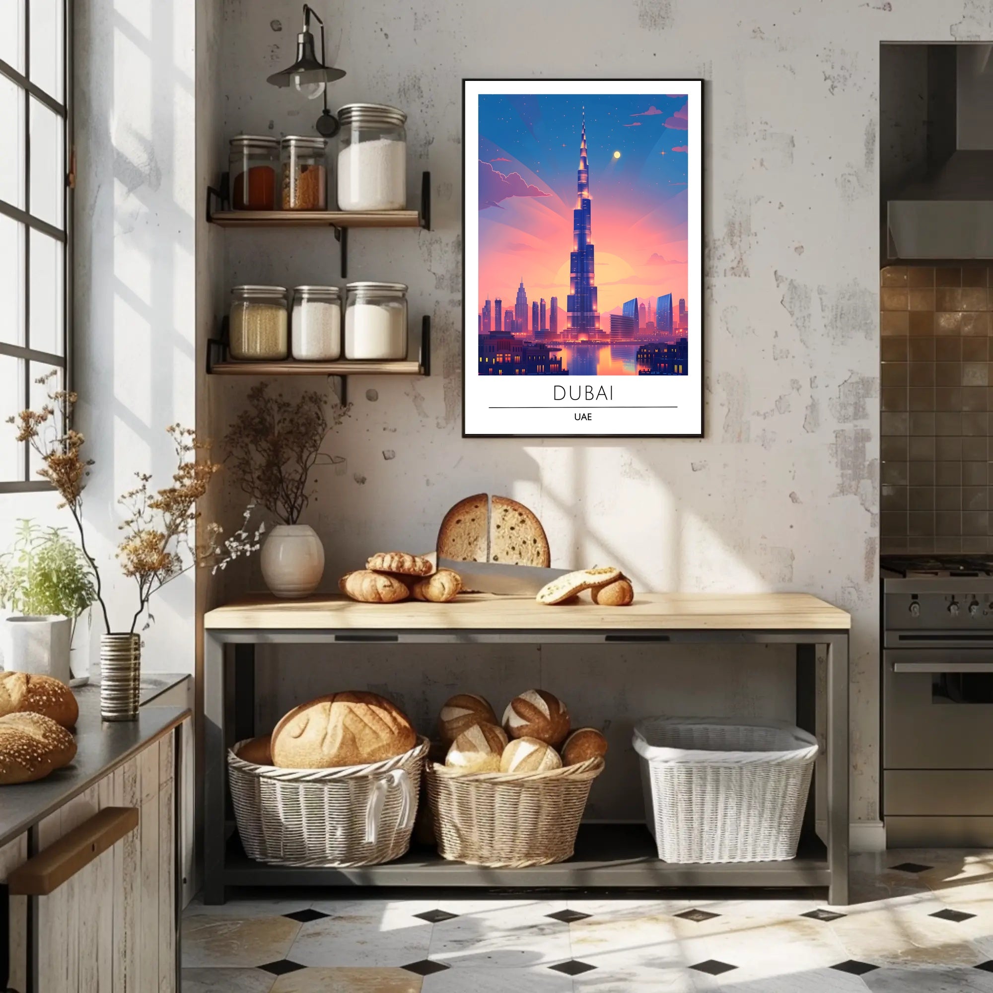 Dubai Sunset Burj Khalifa Urban Cityscape Poster