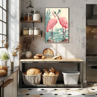 Spoonbills Poster Vintage Tropical Bird Wall Art