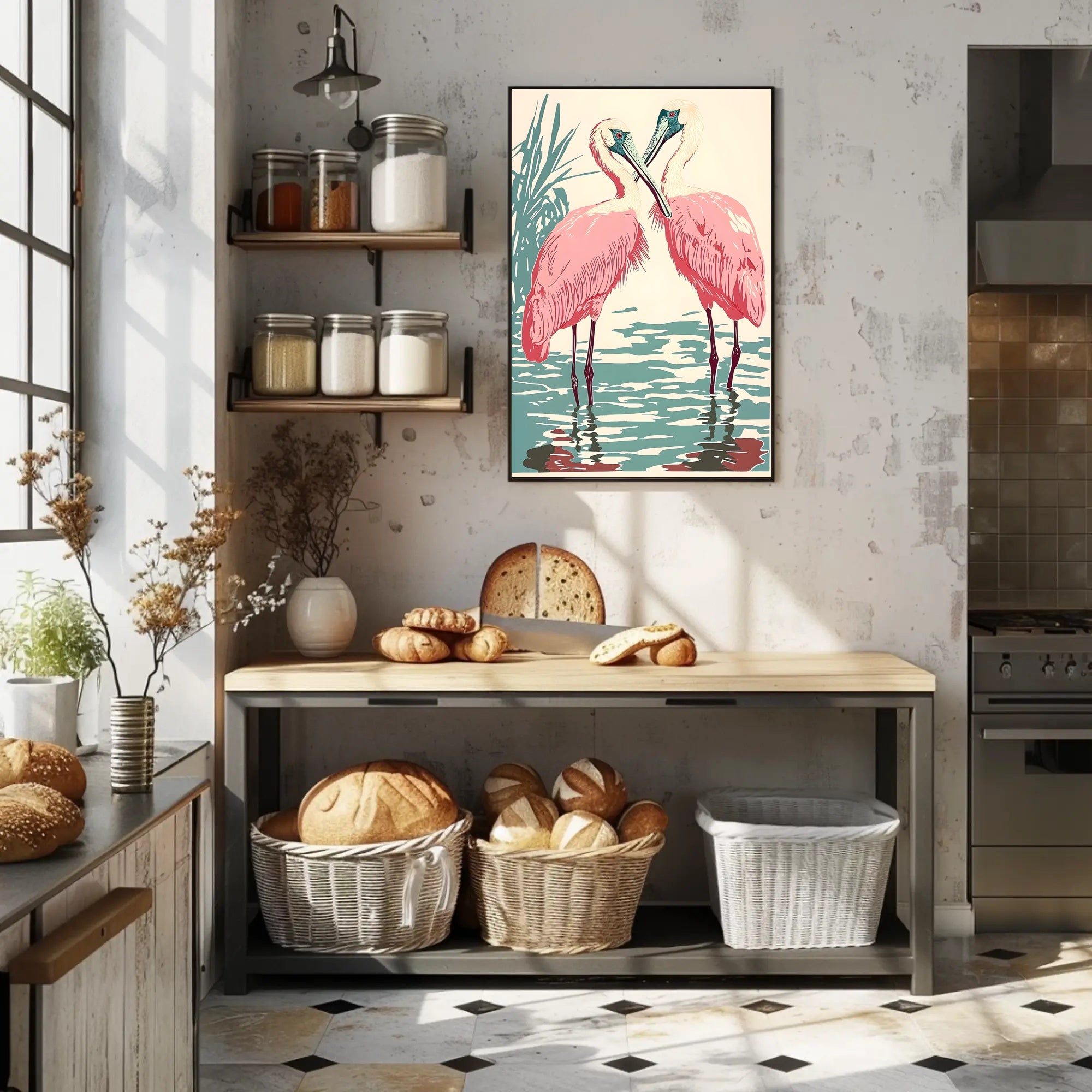 Spoonbills Poster Vintage Tropical Bird Wall Art