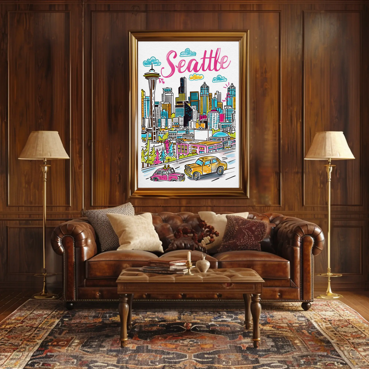 Seattle Washington Skyline Space Needle Travel Poster