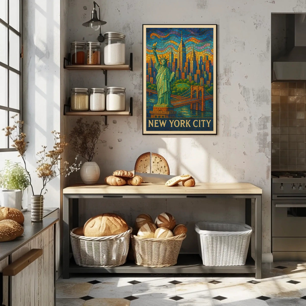 New York City Mosaic Poster Vibrant Colors for Home Decor